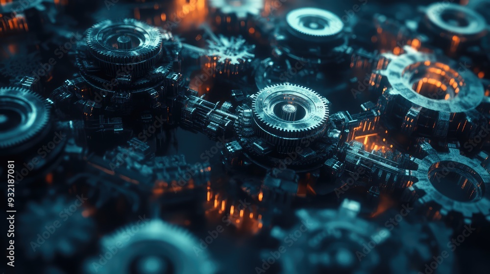 Abstract digital design of interlocking gears and cogs in constant ...