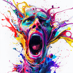 art face colors splash paint expression vivid portrait abstract creativity emotion colorful human screaming vibrant artistic surreal modern art digital art 