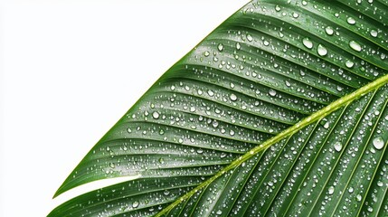 Fresh Green Palm Leaf with Dew Drops - Two palm leaves with dew drops, representing nature, freshness, purity, growth, and life.