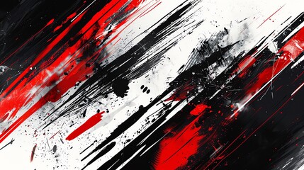 Abstract grunge background with red, white and black brush strokes.