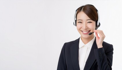 20代のオペレーターのアジア人のスーツを着た女性。（Asian female operator in her 20s wearing a suit.）
