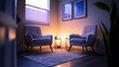 © PondLord - A calm and inviting hypnotherapy room with soft lighting and comfortable seating, promoting a sense of peace