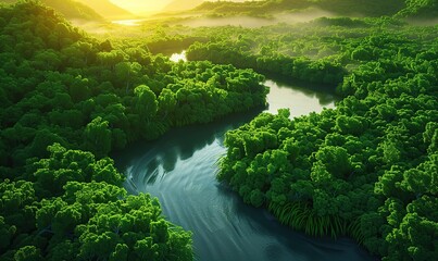 Wall Mural - Winding river in the green jungles