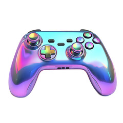 3d metallic chrome gaming control holographic material over white background