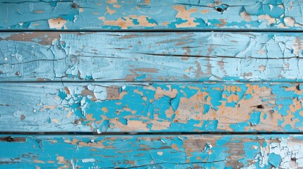 Wall Mural - Background of wooden desks with peeling blue paint