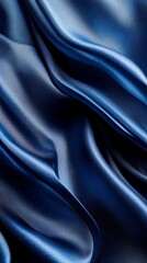 Wall Mural - Close-up of dark blue satin fabric