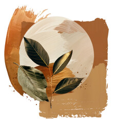 Wall Mural - PNG An acrylic stroke top with leaf element overlay plant art painting.