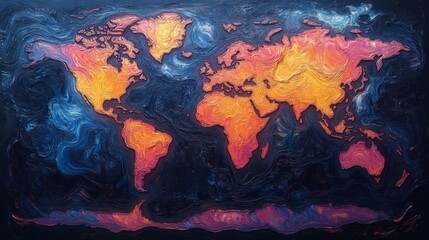 Poster - Abstract world map in vibrant colors on