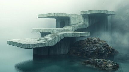 Wall Mural - impossible architecture of floating concrete platforms interconnected by gravitydefying staircases i