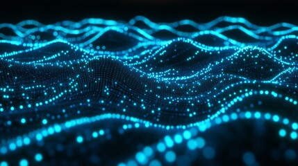 Wall Mural - a mesmerizing digital landscape filled with glowing blue waves. this image captures the beauty of te
