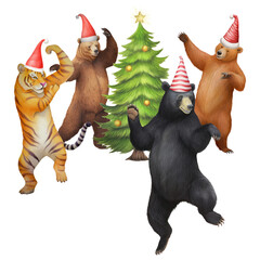 Sticker - Animal Christmas party png, digital art remix, transparent background