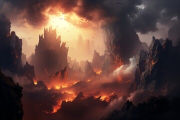 Wall Mural - Breathtaking sunrise over majestic mountains with a stunning and beautiful morning glow