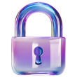 © alex - 3D illustration of a glossy glass padlock in pink and blue tones on a transparent background, symbolizing security and protection.