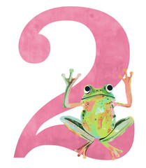 Poster - Number 2 png cute animal character, transparent background