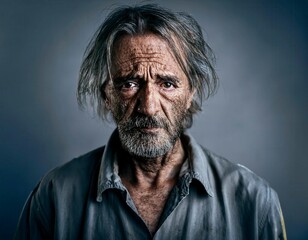 Portrait of homeless man. Generated image