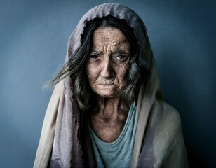 Portrait of homeless woman. Generated image