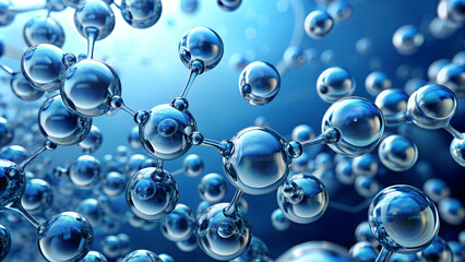 Wall Mural - Water molecules background at tilted angle, with copy space, with empty space