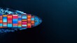 © Andrii - Aerial view of large container ship delivering goods by the sea. Generative ai