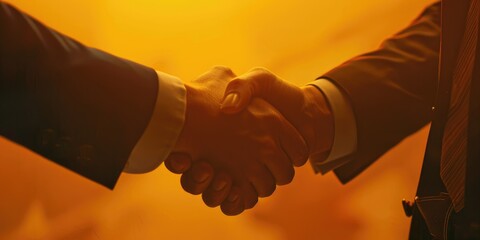 Close up of cheerful business partners shaking hands