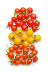 Wall Mural - Different colorful cherry tomatoes isolated on white background.