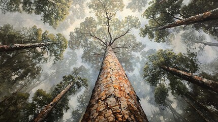 Wall Mural -   Tall tree amidst forest, sky & foreground trees depicted