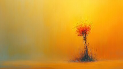 Canvas Print -   A tree painted against a backdrop of yellows, oranges, and blues, standing beneath a yellow sky