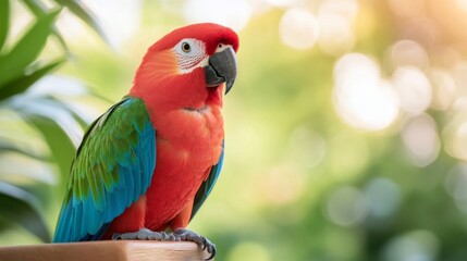 Poster - Colorful parrot perched on a branch in a vibrant natural setting during daylight