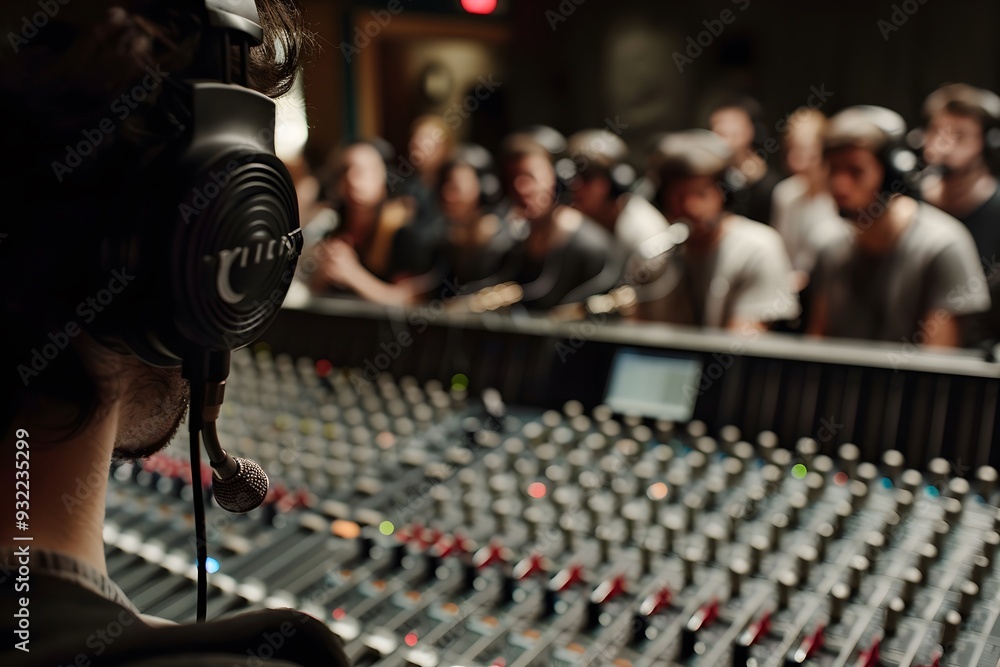 Singer Work Environment a choir recording session in a professional studio environment, with ...