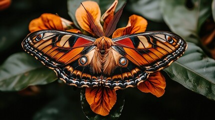 Sticker -   Butterfly on flower with leaves in background