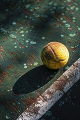 Wall Mural - A tennis ball sits atop a tennis court, ready for play