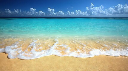 Wall Mural -   Sandy shore waves blue clouds