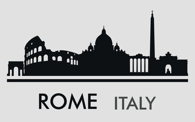 Wall Mural - The city skyline. Rome, Italy. Silhouettes of buildings. Vector on a gray background