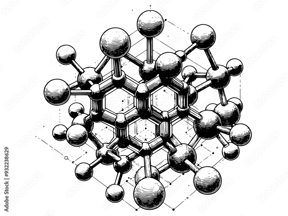 Compound Draw Hand-drawn molecular structure sketch on white background. Vector ...