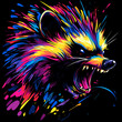 © Володимир Кучмійов - Fierce Neon Badger with Explosive Colors and Aggressive Expression on a Dark Background, Showcasing Intense and Bold Digital Art