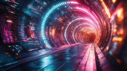 Wall Mural - mesmerizing abstract futuristic tunnel with swirling neon lights in vibrant pink blue and green crea
