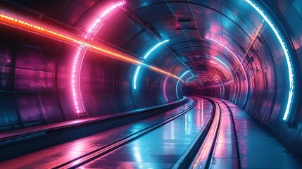 Wall Mural - mesmerizing abstract futuristic tunnel with swirling neon lights in vibrant pink blue and green crea