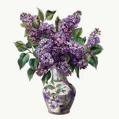 Wall Mural - 
vase with lilac illustration on a white background