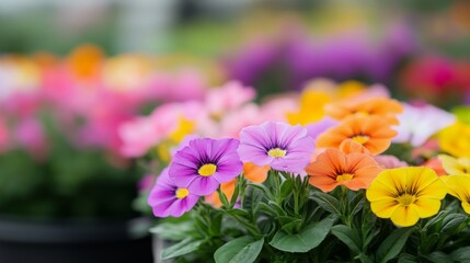 Wall Mural - Colorful daisies in bloom with soft focus background during a sunny spring day