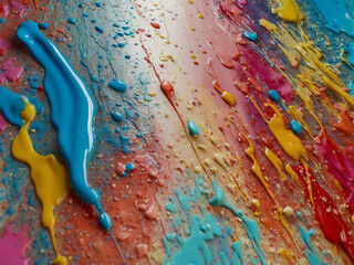 Wall Mural - Multicolored paint drips and splatters in an abstract design