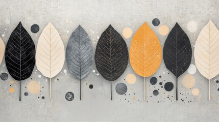 Wall Mural - Colorful leaves arrangement in a vibrant botanical illustration with various shapes and sizes