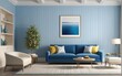 © Hendry - Interior of living room with blue sofa 3d rendering