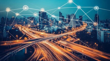 Using digital network technology to connect smart cities. Stock image.