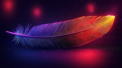 Canvas Print -   Close-up of a vibrant feather on a black backdrop, featuring red and blue hues on the left side of the photo