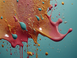 Wall Mural - Vibrant splashes of paint mixing mid-air in various colors