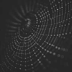 A close-up of a spider s web with dew on it. The web is backlit by the sun, which creates a beautiful sparkling effect. The image is perfect for use as a background or texture.