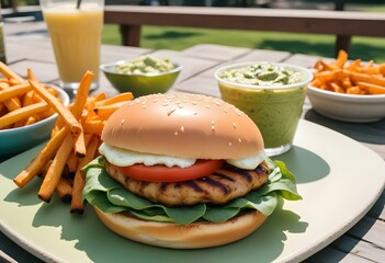 Wall Mural - hamburger and fries