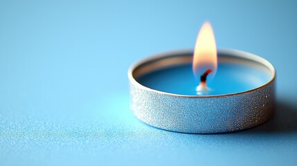 Wall Mural -   A close-up of a lit blue candle with a white candle protruding from its center