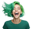 © Rawpixel.com - PNG A happy woman with green hair laughing adult white background.