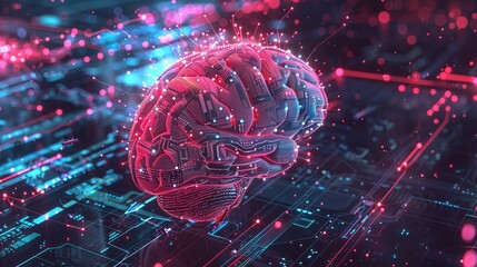 Radiant brain  a fusion of data and code in neon digital realm, symbolizing ai innovation