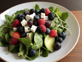 Wall Mural - A late of fresh summer salad with mixed greens, berries, and goat cheese.